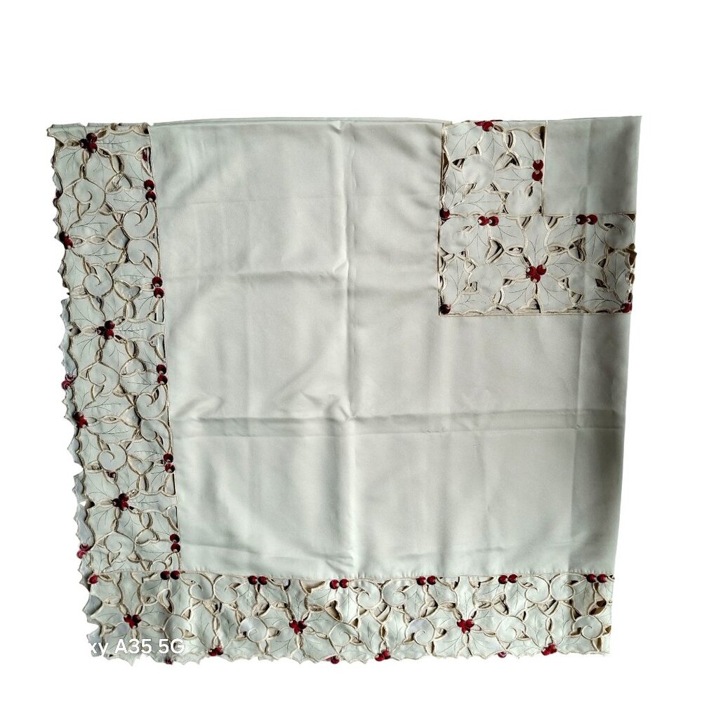 Embroidered Square Tablecloth With Floral Design  Cutout